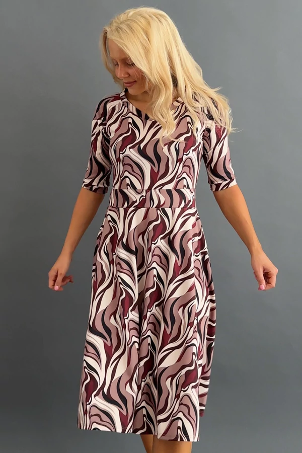 ELINE Mintás Ruha - Barna